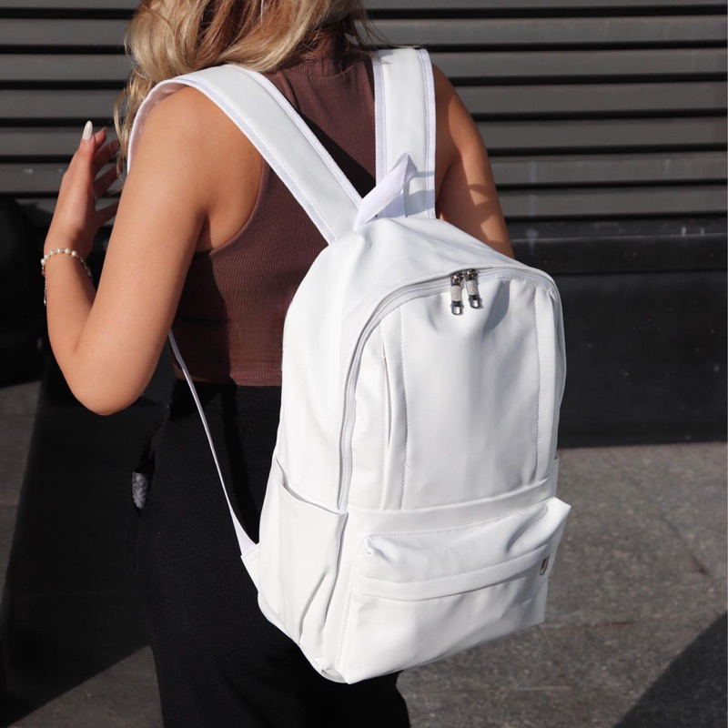 BALO UNISEX MÀU XÁM/ TRẮNG/ ĐEN - ĐI HỌC ĐI LÀM - VỪA LAP 16 INCHES - DA PU CHỐNG NƯỚC - HỌC SINH SINH VIÊN