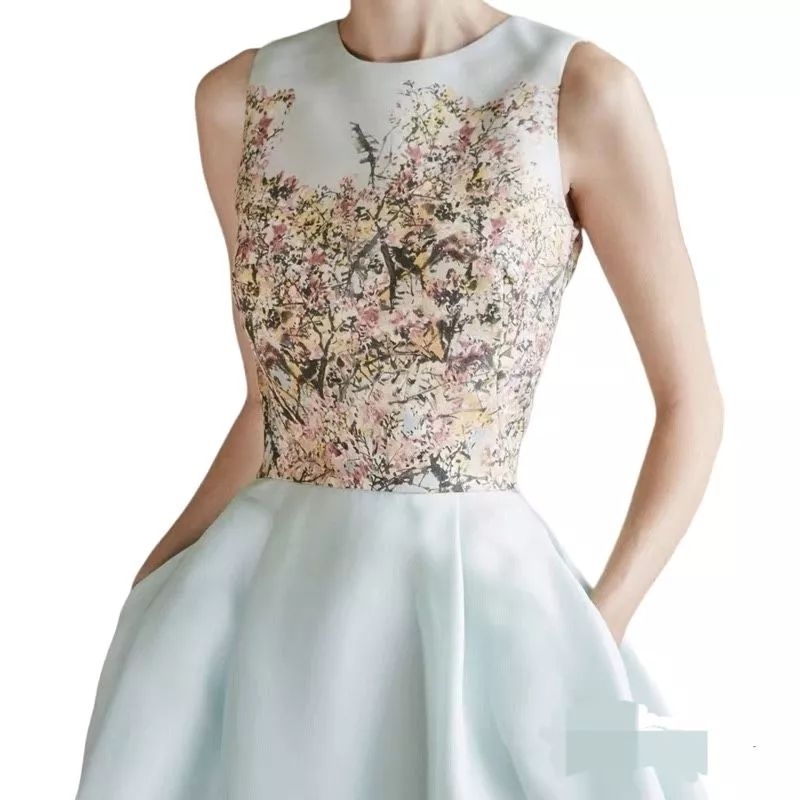 Đầm midi CALVIN KLEIN trắng nền hoa vải co giãn