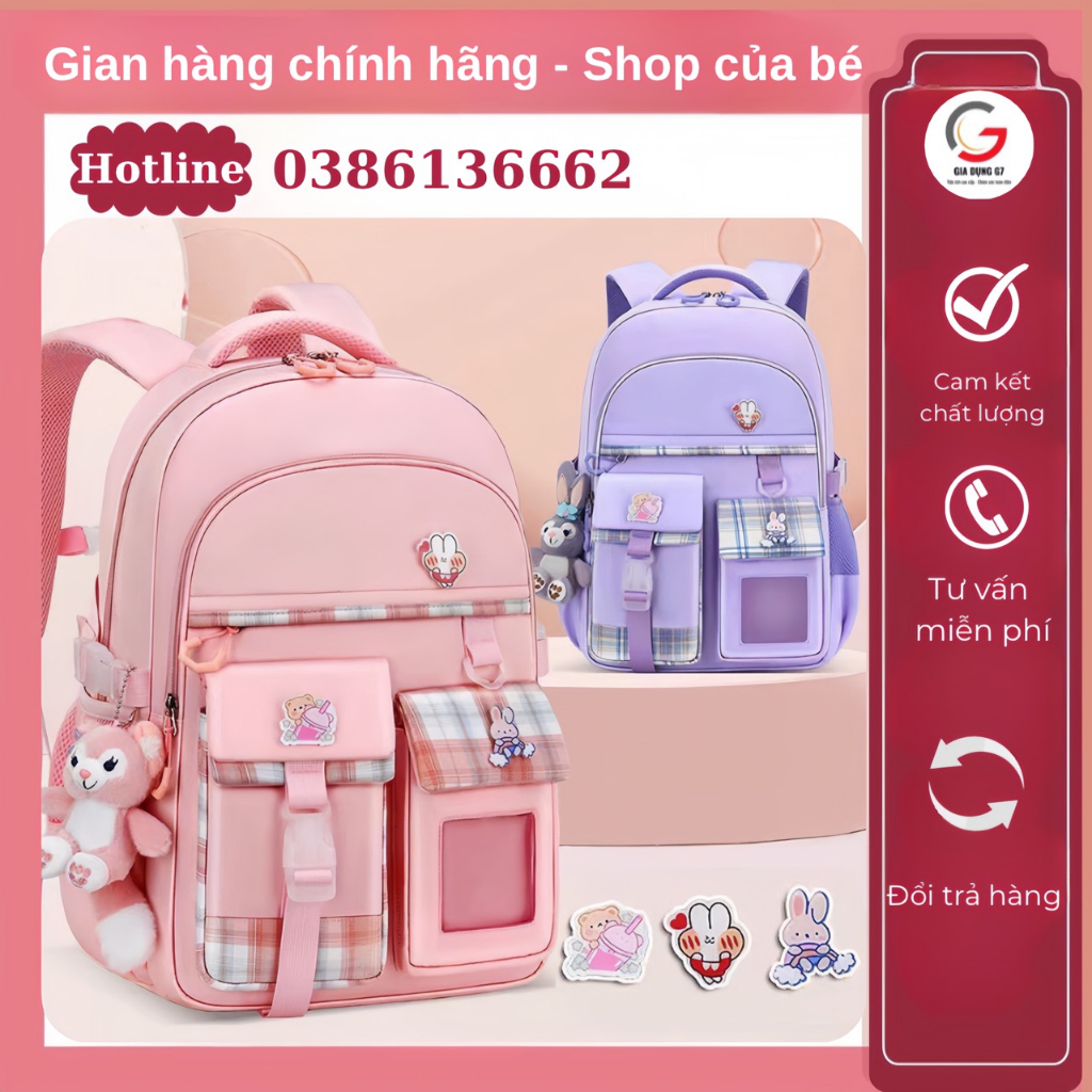 Balo đi học cho bé chống nước siêu nhẹ tặng kèm gấu bông và 3stiker - Balo chống gù chống nước siêu nhẹ cho học sinh