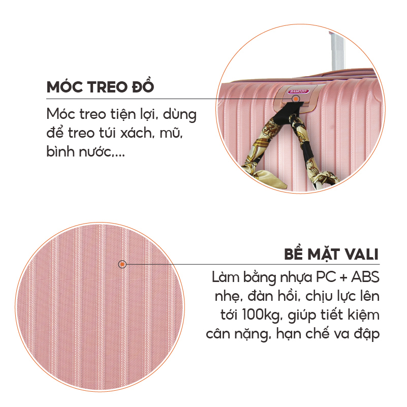Vali Du Lịch Size 24 Inch BAMOZO 8801 Vali Kéo Nhựa Được Bảo Hành 5 Năm