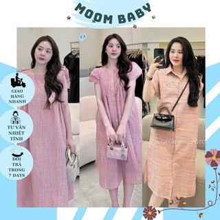V259 VÁY BẦU XUÔNG BABYDOLL HỔNG KẺ KHUY GIỮA XINH XẮN- ĐẦM TIỂU THƯ MÙA HÈ CỰC DỄ THƯƠNG