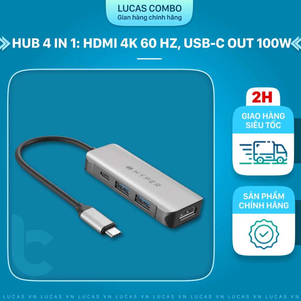 Cổng Chuyển/Hub USB-C 4in1 HDMI 4K/60Hz, USB-C, USB 3.1 HyperDrive