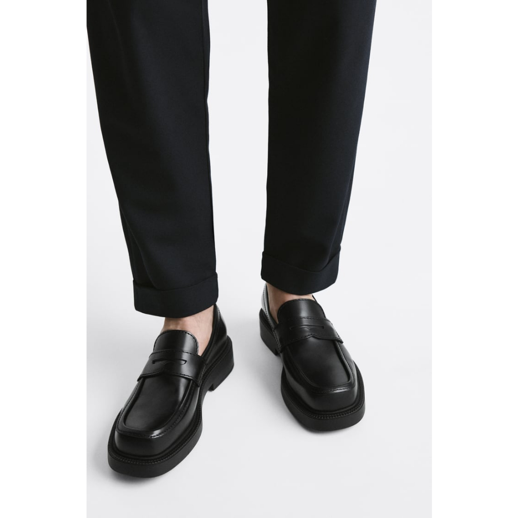Giày da nam moccasin mũi vuông Zara authentic SQUARE