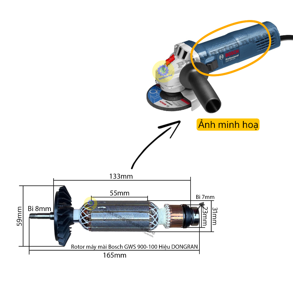 Rotor Máy Mài Góc Bosch GWS 900-100 Thương Hiệu DONGRAN 100% Dây Đồng