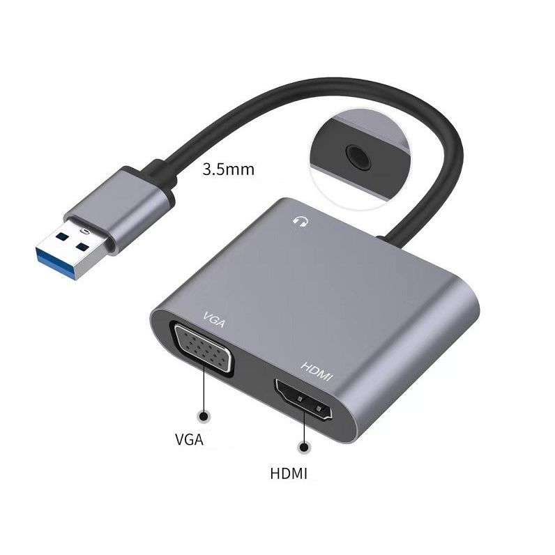 Dây Cáp Chuyển Đổi Từ USB 3.0 sang HDMI + VGA + AUDIO 3.5mm