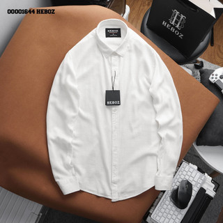 Áo sơ mi linen trắng Heboz, chất liệu cotton linen mặc mát cùng form slim fit - 00001644