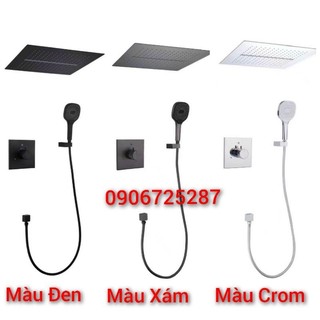 Vòi Sen Tắm Âm Trần bát sen vuông lớn 40cm 2 chế độ sơn tĩnh điện màu Đen, màu Xám,mạ Crom-Hàng Cao cấp bảo hành 5 năm