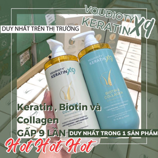 Cặp Dầu Gội Xả Voudioty Keratin X9 Biotin & Collagen 500ml, Dầu Cặp Chính Hãng An Toàn Mềm Mượt