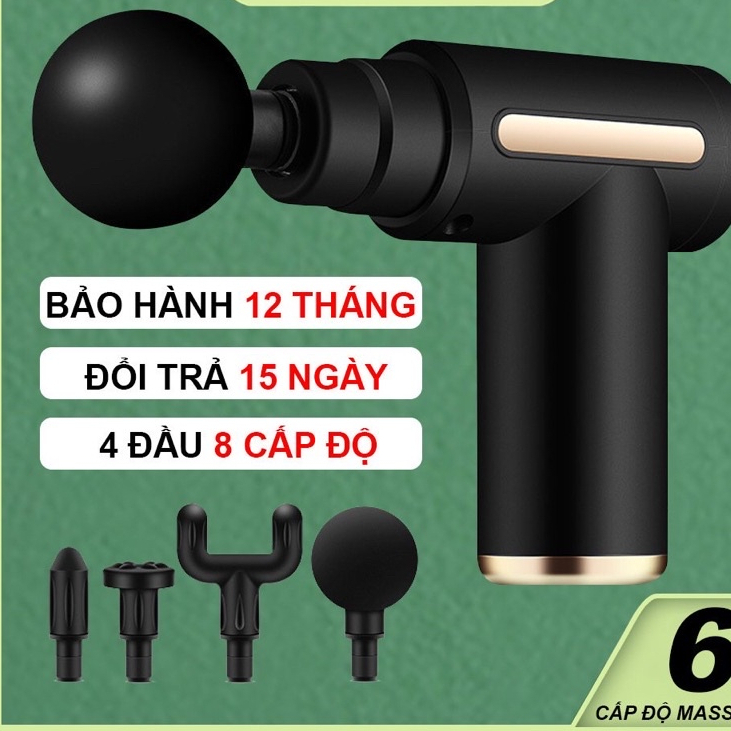 Máy massage cầm tay - súng massage cầm tay 4 đầu 6 chế độ.