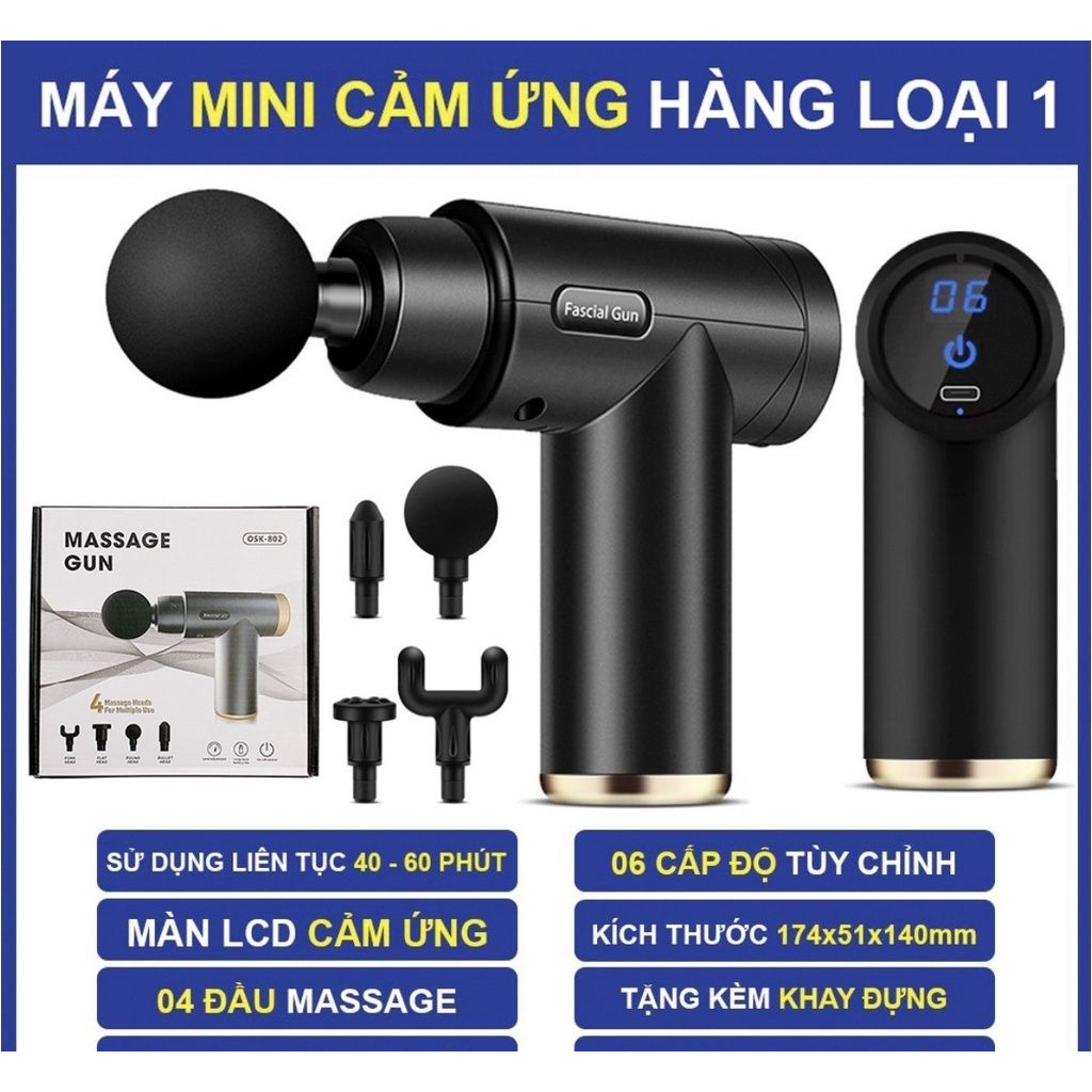 Máy massage cầm tay - súng massage cầm tay 4 đầu 6 chế độ.
