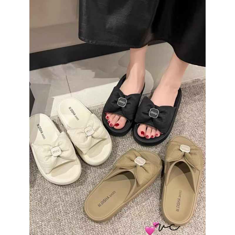 Dép Lê nơ da mềm mướt hót hít, đế 3cm