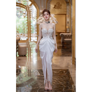 Đầm body dự tiệc cao cấp phi thun lụa kết đá pha lê - size S/M/L