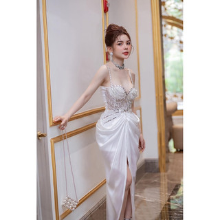 Đầm body dự tiệc cao cấp phi thun lụa kết đá pha lê - size S/M/L