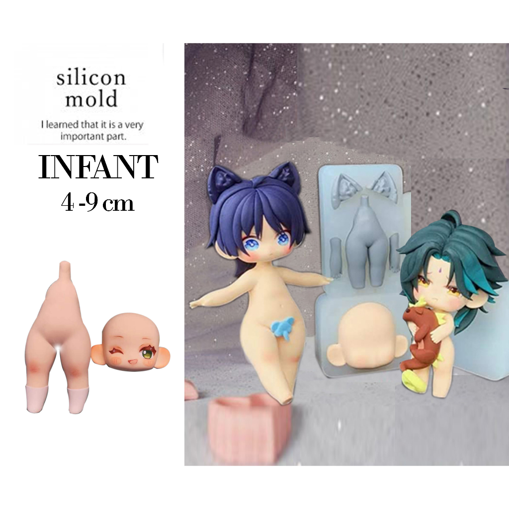 Khuôn em bé 4 cm tượng mô hình nặn đất sét chibi clay doll figure silicone mold
