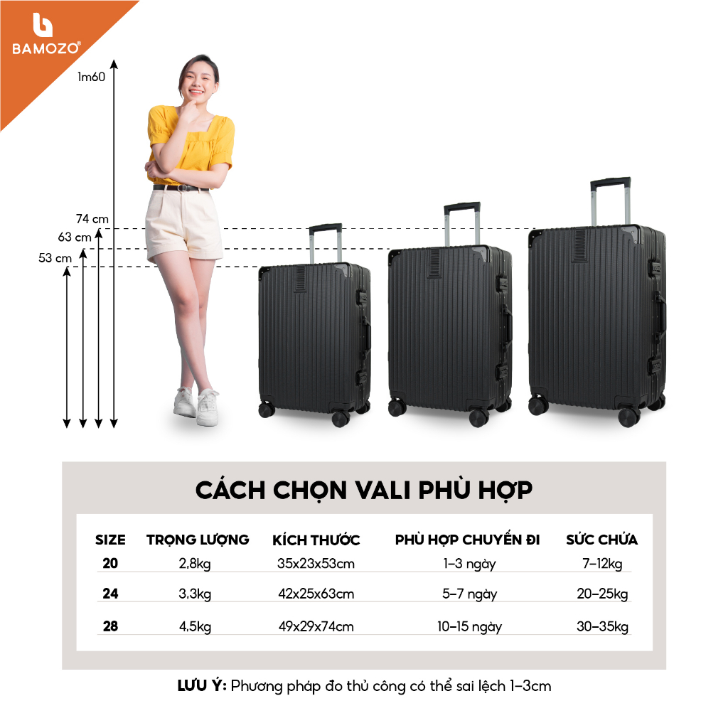 Vali Khung Nhôm Mẫu Cũ 9066 Bamozo Cao Cấp Bo 4 Góc Chống Va Đập