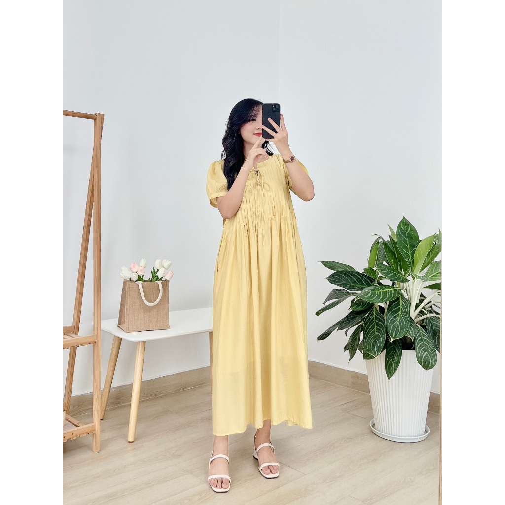 Đầm Tơ Dài Xếp Ly Nơ Ngực - Sunnie Dress