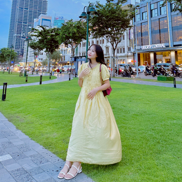 Đầm Tơ Dài Xếp Ly Nơ Ngực - Sunnie Dress