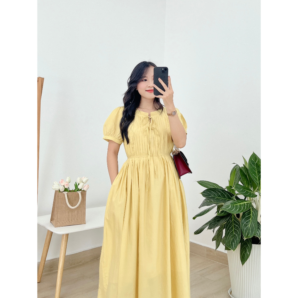 Đầm Tơ Dài Xếp Ly Nơ Ngực - Sunnie Dress