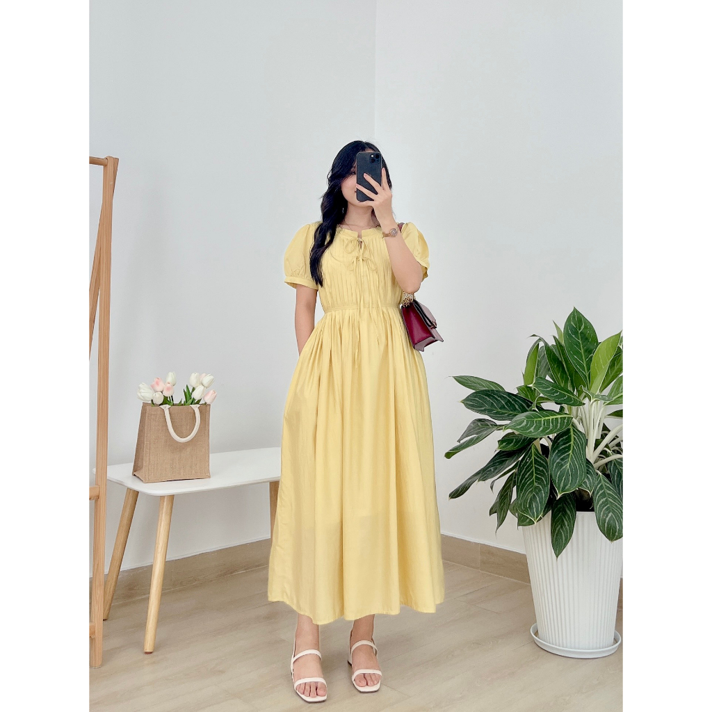 Đầm Tơ Dài Xếp Ly Nơ Ngực - Sunnie Dress