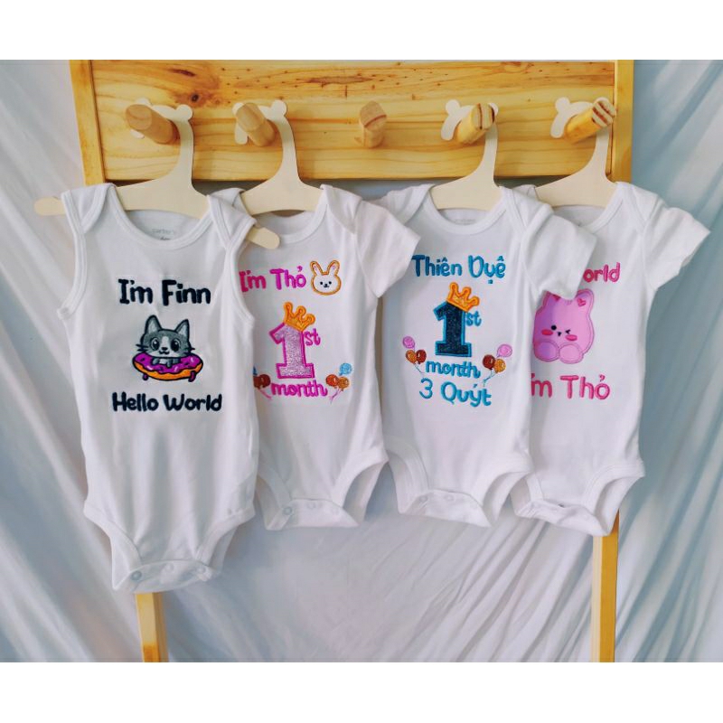 Body chip cotton trắng trơn thêu cho bé gái/bé trai. Inbox shop gửi thêm file icon thêu hoặc mẫu của b