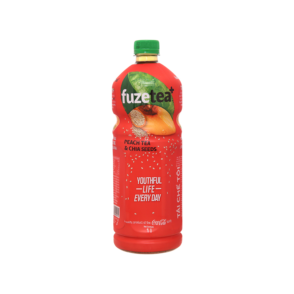 Thùng 12 chai trà FUZE TEA+ đào hạt chia 1 lít / Lốc 6 chai trà FUZE TEA+ đào hạt chia 1 lít