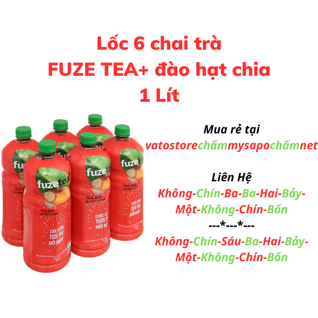 Thùng 12 chai trà FUZE TEA+ đào hạt chia 1 lít / Lốc 6 chai trà FUZE TEA+ đào hạt chia 1 lít