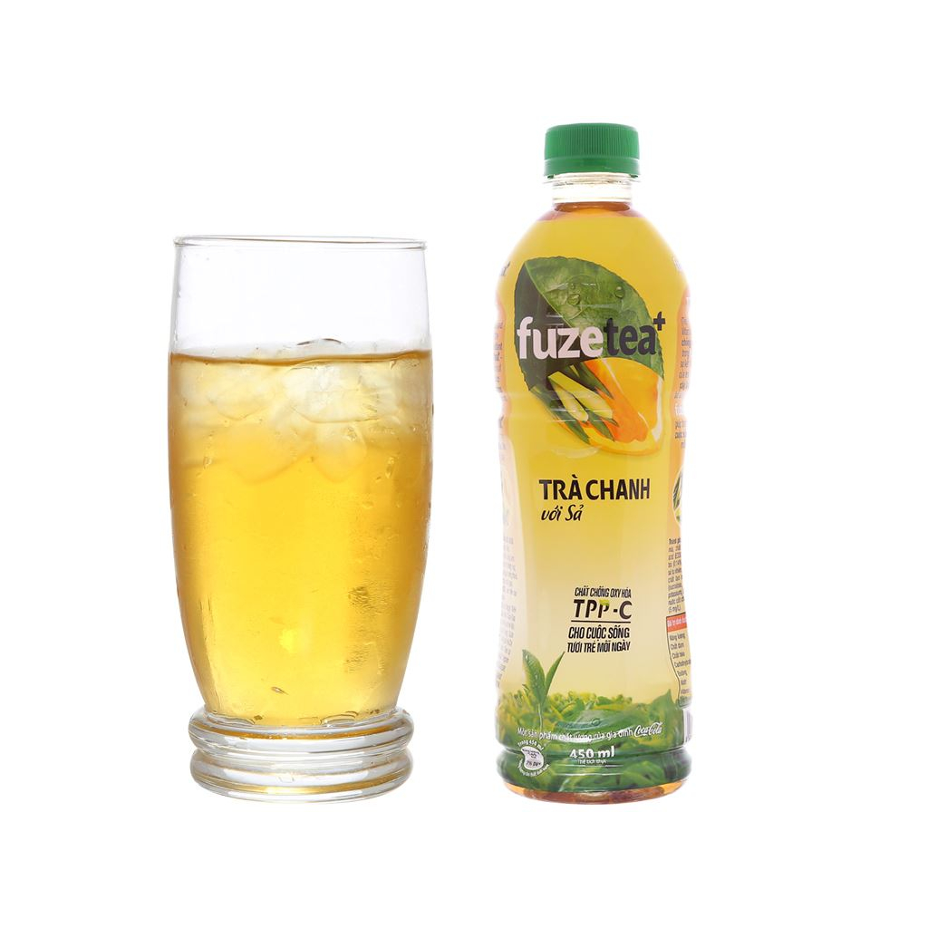 Thùng 24 chai nước trà FUZE TEA+ chanh sả 450ml / Lốc 6 chai nước trà FUZE TEA chanh sả 450ml
