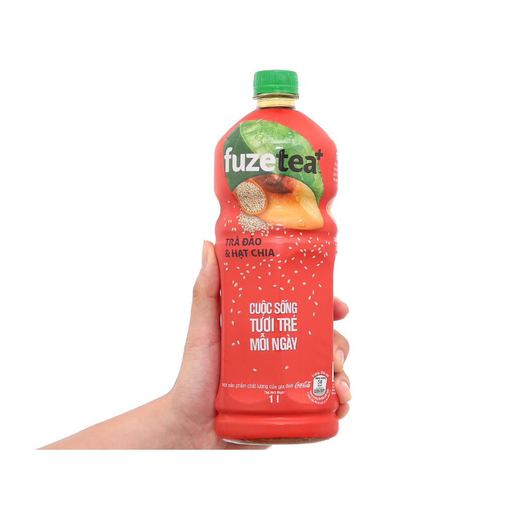Thùng 12 chai trà FUZE TEA+ đào hạt chia 1 lít / Lốc 6 chai trà FUZE TEA+ đào hạt chia 1 lít