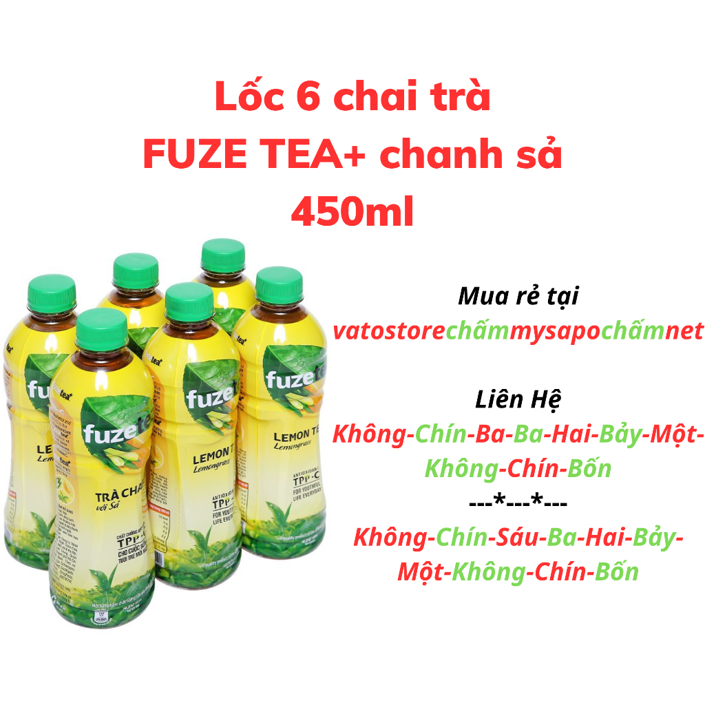 Thùng 24 chai nước trà FUZE TEA+ chanh sả 450ml / Lốc 6 chai nước trà FUZE TEA chanh sả 450ml