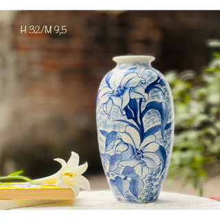 Bộ sưu tập bình hoa men lam xanh vẽ thủ công gốm bát tràng