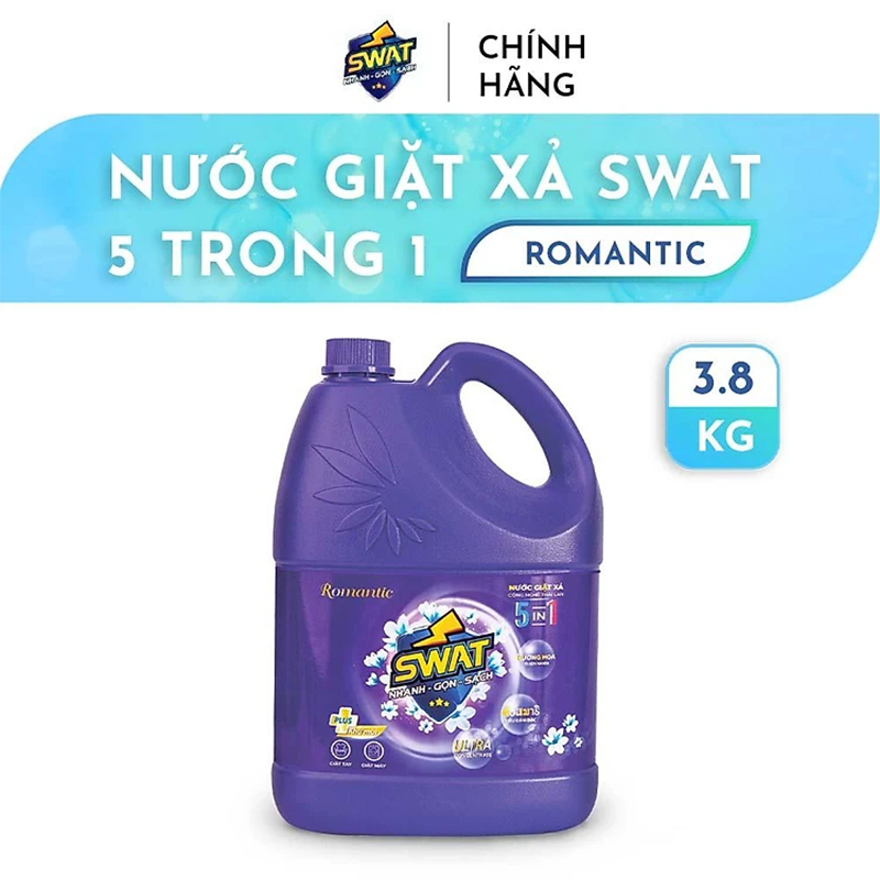 Nước Giặt Xả 5 in 1 SWAT Hương Romantic Siêu Thơm 2.2kg/3.8kg - Siêu tiết kiệm giúp diệt khuẩn, công nghệ lưu hương kép