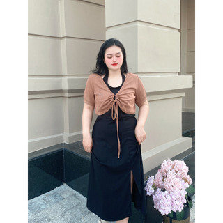 Set BIGSIZE váy cổ yếm kèm áo khoác ngoài M847 BIGSIZE 55-95KG [BOON BOON BIGSIZE]