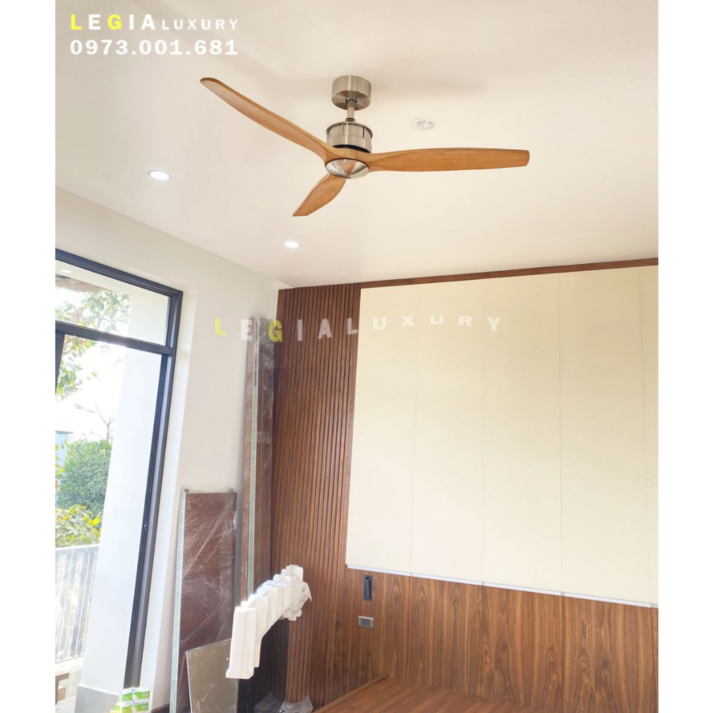 Mẫu Quạt Trần Cánh Gỗ Trang Trí Phòng Khách Đẹp Phong Cách Đông Dương INDOCHINE STYLE