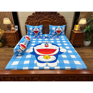 Bộ chăn ga gối thun lạnh lụa in 5D . Mẫu Doremon