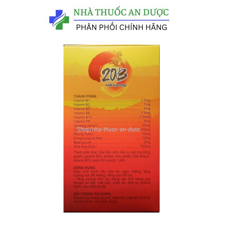 Viên uống bồi bổ cơ thể Vitamin 20B Ginseng giúp ăn ngon ngủ tốt, phục hồi cơ thể, bổ sung vitamin cho cơ thể  - Hộp 100