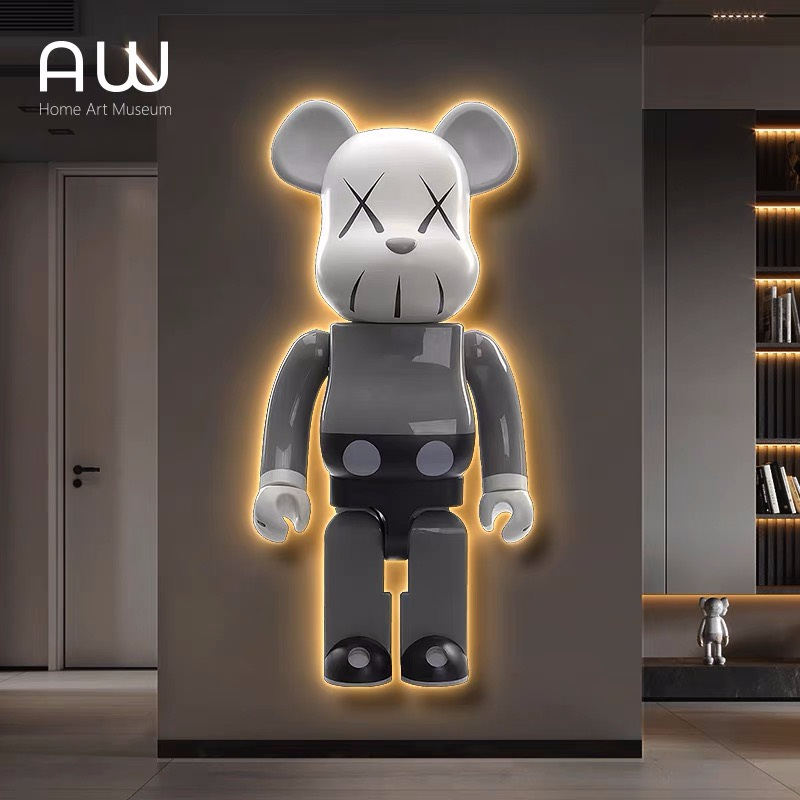 Tranh Đèn Led Tráng Gương Cao Cấp,Phi Hành Gia và Gấu Beabrick Kaws Toy Treo Tường, Phòng khách, Phòng làm việc