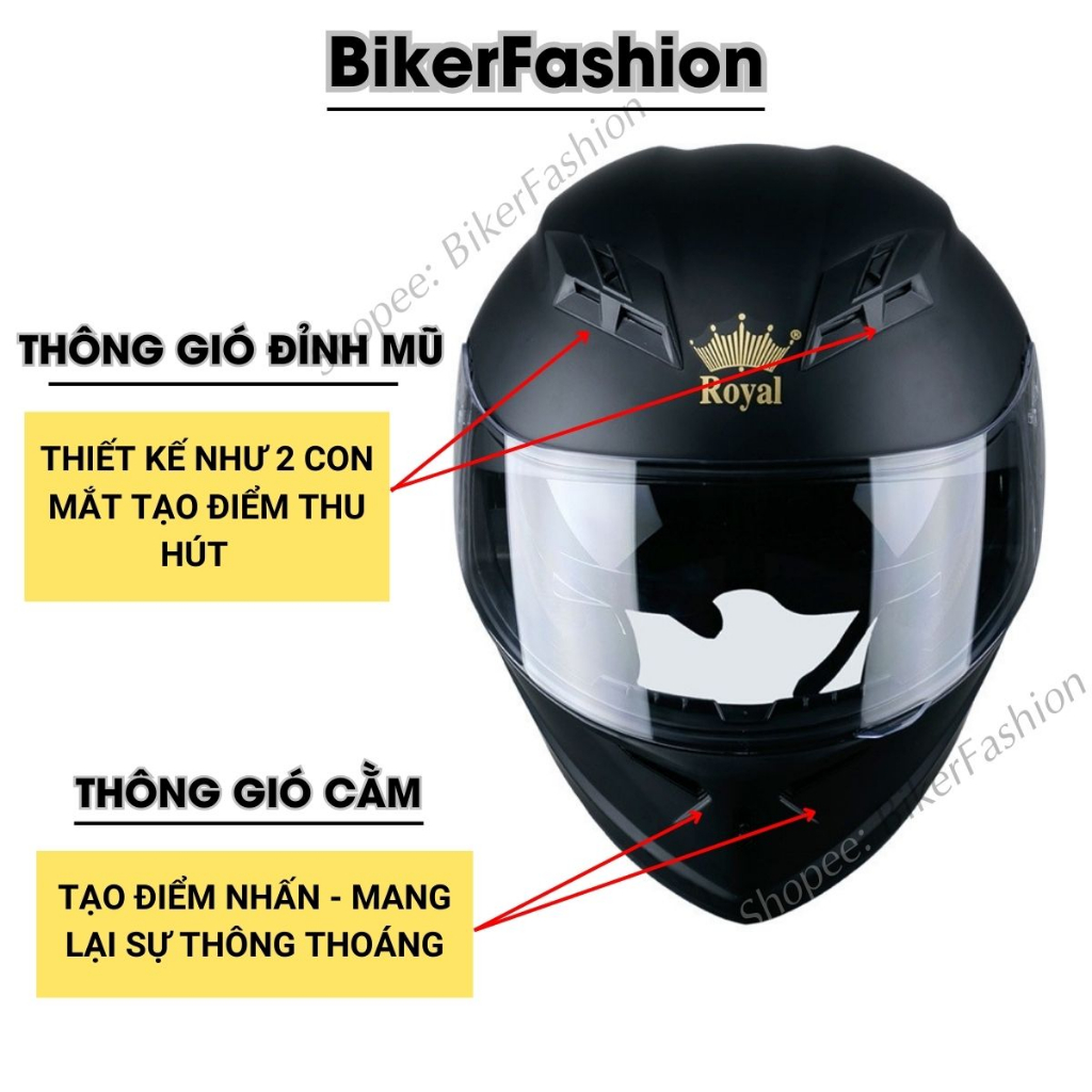 Mũ bảo hiểm fullface Royal M266 2 kính, bảo hành 12 tháng