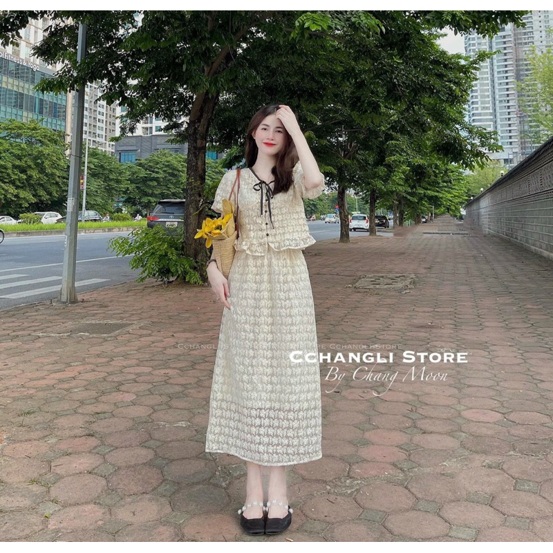 (Có sẵn) SÉT REN NUDE MIDI TIỂU THƯ NƠ ĐEN