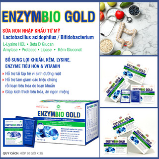 Men Tiêu Hóa ENZYMBIO GOLD - Bổ Sung Lợi Khuẩn, Kẽm, Enzyme Tiêu Hóa & Vitamin Giúp kích Thích Ăn Ngon Hộp 30 Gói