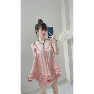 Bộ đùi lụa 2 dây cột nơ phối viền bèo