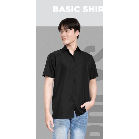 Áo sơ mi lụa tay ngắn cổ sơ-mi