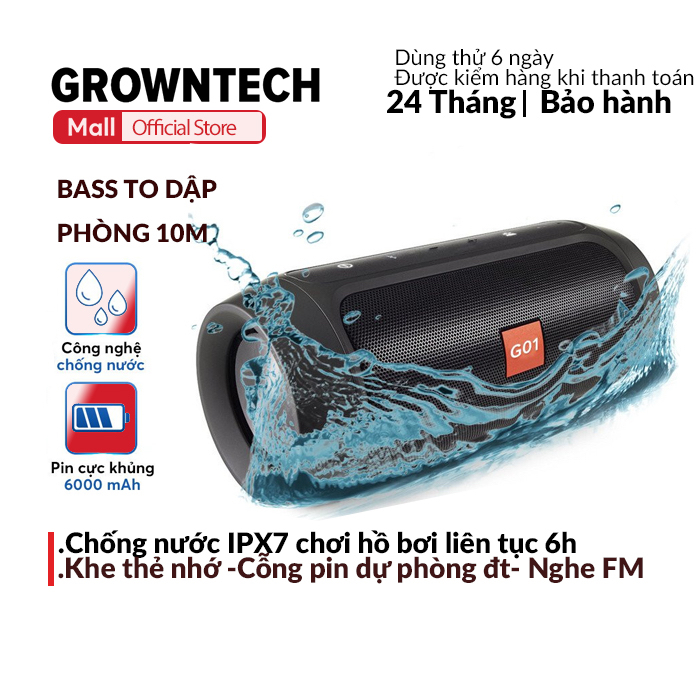 Loa bluetooth kiêm pin dự phòng GrownTech Charge 2+ mini, bass mạnh