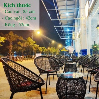 Bộ bàn ghế ban công PuTin gồm 1 bàn và 2 ghế giả mây lõi thép dùng thư giãn trang trí phòng khách sân vườn / Healhomes H