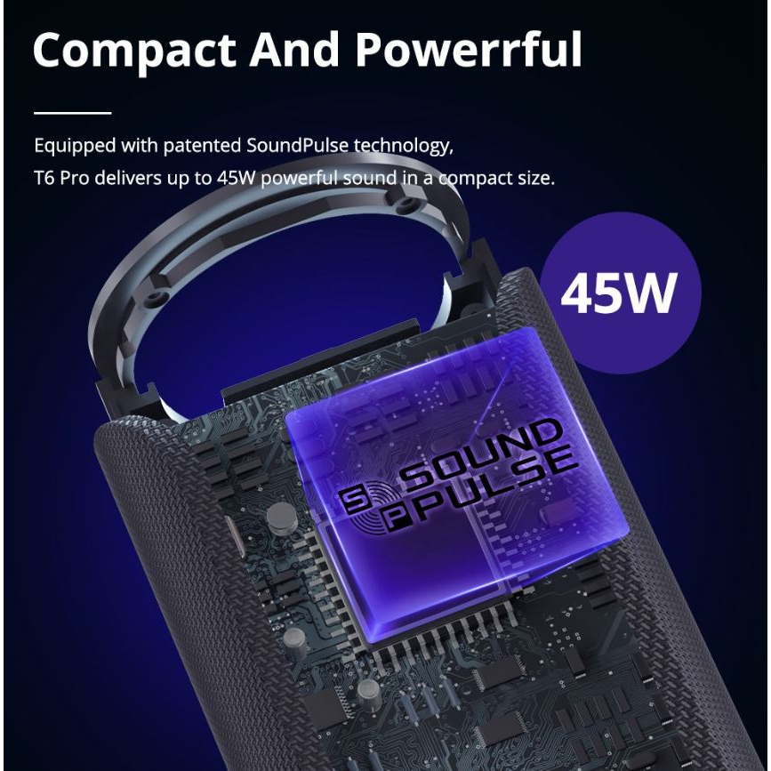 Loa Bluetooth Tronsmart T6 Pro 45W Chống nước IPX6 Ghép nối 2 loa, Led RGB đẹp mắt, sản phẩm chính hãng