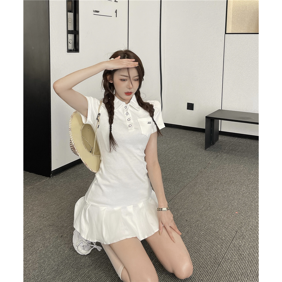 Giảm tuổi thời trang váy nhẹ nhàng gió đuôi cá váy thổi đường phố polo váy mùa hè