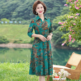  Đầm trung niên nữ cho mẹ cổ polo  váy có cổ trung tuổi dự tiệc sang trọng u40 u50-TN05 