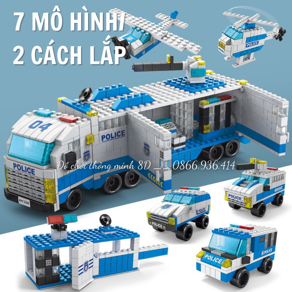 Mô hình lắp ráp Lego xe cảnh sát 1000pcs, Lego khủng long bạo chúa - Đồ chơi lego phát triển tư duy cho trẻ từ 6 tuổi