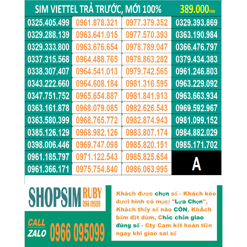 Viettel đẹp Trả trước, sim mới chưa kích hoạt và chưa đứng tên ai, Được Chọn số đồng giá 389.000 - cập nhật số liên tục
