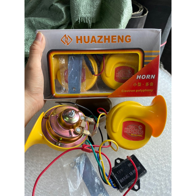 Còi ngân, cặp còi ngân 6 tiếng huazeng âm thanh lớn cho xe tải, xe máy,xe khách 12v 24v