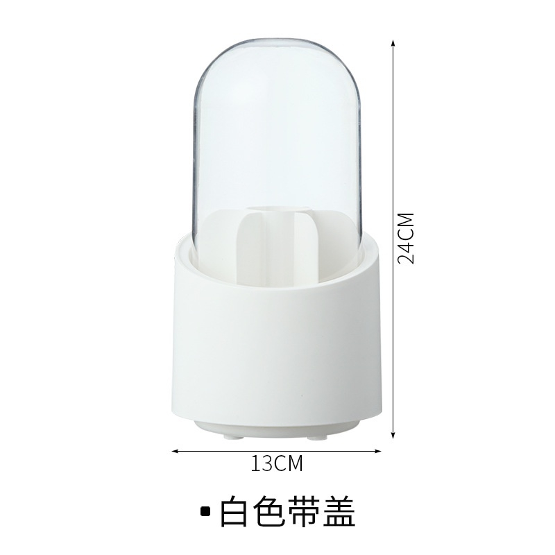 Hộp Đựng Cọ Trang Điểm Xoay 360 Độ Để Bàn Có Nắp Đậy Trong Suốt Chống Bụi Đa Năng - Kệ Đựng Mỹ Phẩm Để Bàn Tiện Lợi